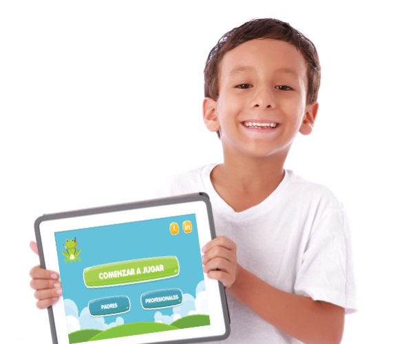 Niño sonriendo mientras juega con DEXIA KIDS en una tablet